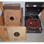 A Vintage Colombia 201 hand winding gramophone and a quantity of '78rpm records