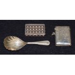 A continental silver rectangular snuff, embossed with roundels, marked 925,