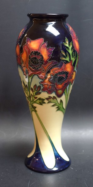 A contemporary Moorcroft Freedom Fields pattern slender inverted baluster vase,