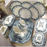 A Burleigh & Leigh Victorian transfer printed dinner service comprising graduated meat plates,