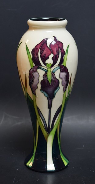 A contemporary Moorcroft Antheia pattern slender inverted baluster vase,