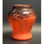 A Monart style coppertone flecked red and black Art Glass vase,