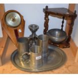 Boxes and Objects - An oak carved whatnot corner shelf; an Art Deco barometer;