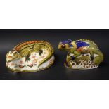 A Royal Crown Derby paperweight Crocodile; another; Chameleon,