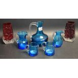 A pair of Whitfriars glass ruby red coffin vases,