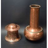 A William Soutter and Sons copper spreading cylindrical tobacco jar, A Quiet Pipe,