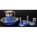 An extensive Crown Ford toilette set, of Art Nouveau influence, comprising wash jug and bowl,