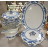 A Booths part dinner service, printed in blue and white with ferocious dragons,