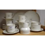 A Royal Doulton Morning star tea service for six, comprising a pair of cake plates, side plates,