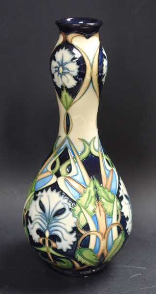 A contemporary Moorcroft Centaurea pattern double gourd bottle vase,