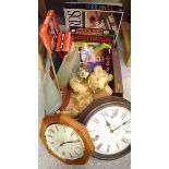A novelty table lamp as a sailing yacht; anniversary clocks; other clocks; a mohair teddy bear;