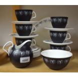 A Foley Bone China Domino pattern six-setting tea service, designed by Hazel Thumpston,