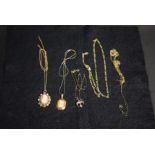 Jewellery - a 14ct gold fancy curb link necklace, 9.2g ; a 9ct gold pendant necklace Nan others (4.