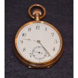 A Waltham gold plated open face pocket watch, white enamel dial, Arabic numerals,