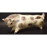 A Wedgwood Zodiac bull, designed by Arnold Machin, printed with star signs, 40cm long,