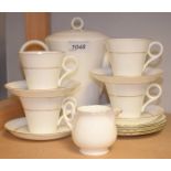 A composed Shelley four-setting coffee service, comprising coffee pot, milk jug, coffee cups,