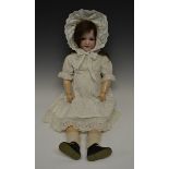 An Armand & Marseille bisque head doll, sleeping brown glass eyes,