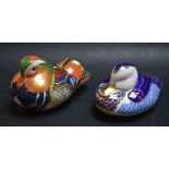 A Royal Crown Derby paperweight, Mandarin Duck, gold stopper, boxed; another, Duck, gold stopper,