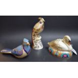 A Royal Crown Derby paperweight Swan; another; Blue Jay,