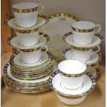 A Royal Crown Derby Kedleston pattern tea service comprising 21cm plates, 16cm plates, sugar bowl,