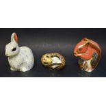A Royal Crown Derby paperweight Snowy Rabbit; others; a Red Squirrel; a Country mouse,