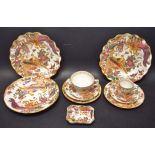 A pair of Royal Crown Derby Old Aves fluted dessert plates; others similar; a tea cup and saucer;