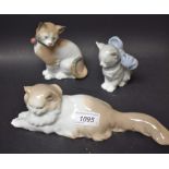 A Nao pottery model - Seated Cat; others, Persian Cat lying; Ribbon Bow,