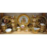 A Continental Lamoges style gilt coffee service for six; another tea service similar;