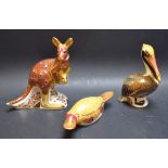 A Royal Crown Derby paperweight Kangaroo; others; a Brown Pelican and a Duck Bill Platypus,