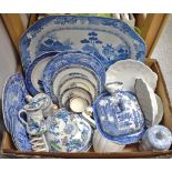 Blue and White Ceramics - A large Willow pattern Willow meat plate;