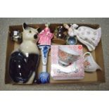 Ceramics - A Royal Doulton Figure Hn 3309 Summer Rose; another Hn 1811 Bo Peep; a pottery cat;