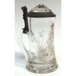 A late Victorian glass beer tankard,