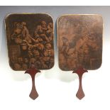 A pair of George III mahogany and card hand screens,