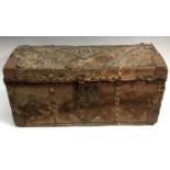 A George III pony skin domed rectangular trunk, hinged cover,