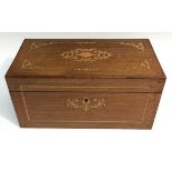 A 19th century rosewood and marquetry rectangular tea caddy,