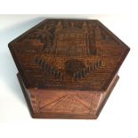 A 19th century 'Grand Tour' hardwood hexagonal box, possibly the work of a sailor,