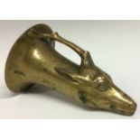 A Grand Tour bronze rhyton, cast after the antique as the head of a deer, gadrooned and beaded rim,