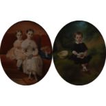 Paul Jourdy (1805 - 1856) A Pair; Portrait of a young boy, and Sisterly affection, signed,