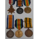 Medals, Two WW1 Trios - Brothers: TFWM Trio, Gnr. John Hutton, RFA; 1914-15* Trio, Cpl.