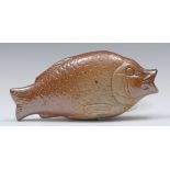 A Brampton brown salt glazed stoneware novelty flask, in the form of a fish, 19.