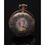 A 19th century French enamel and gilt metal open face pocket watch, Gilbert , A Paris,