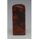 A Chinese hardstone desk seal, carved with a monumental landscape, 7cm high,