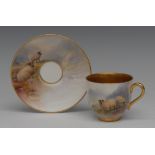 A Royal Worcester cabinet cup and saucer, painted by Harry Davis, signed, with black faced sheep,