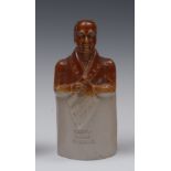 A 19th century Doulton Lambeth salt glazed stoneware figural reform flask, Grey's Reform Cordial,