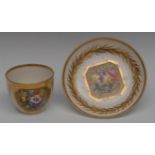 A Derby Bute shape tea cup and saucer, painted in the manner of John Brewer,