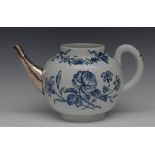 A Worcester Thorny Rose pattern punch pot, printed in underglaze blue with large roses and foliage,