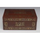 A Regency rosewood and brass marquetry rectangular workbox,