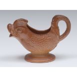 A Brampton Derbyshire salt glazed stoneware novelty jug, as a fanciful fish, moulded with scales,