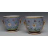 A pair of Mintons jardinieres, well painted with Christmas daisies and carnations,