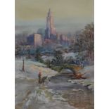 Michael Crawley Winter, Central Park, New York signed, titled to verso, watercolour,